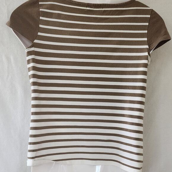 Liz Claiborne Short Sleeved Brown and White T-shirt Women's Size Small - Picture 9 of 14